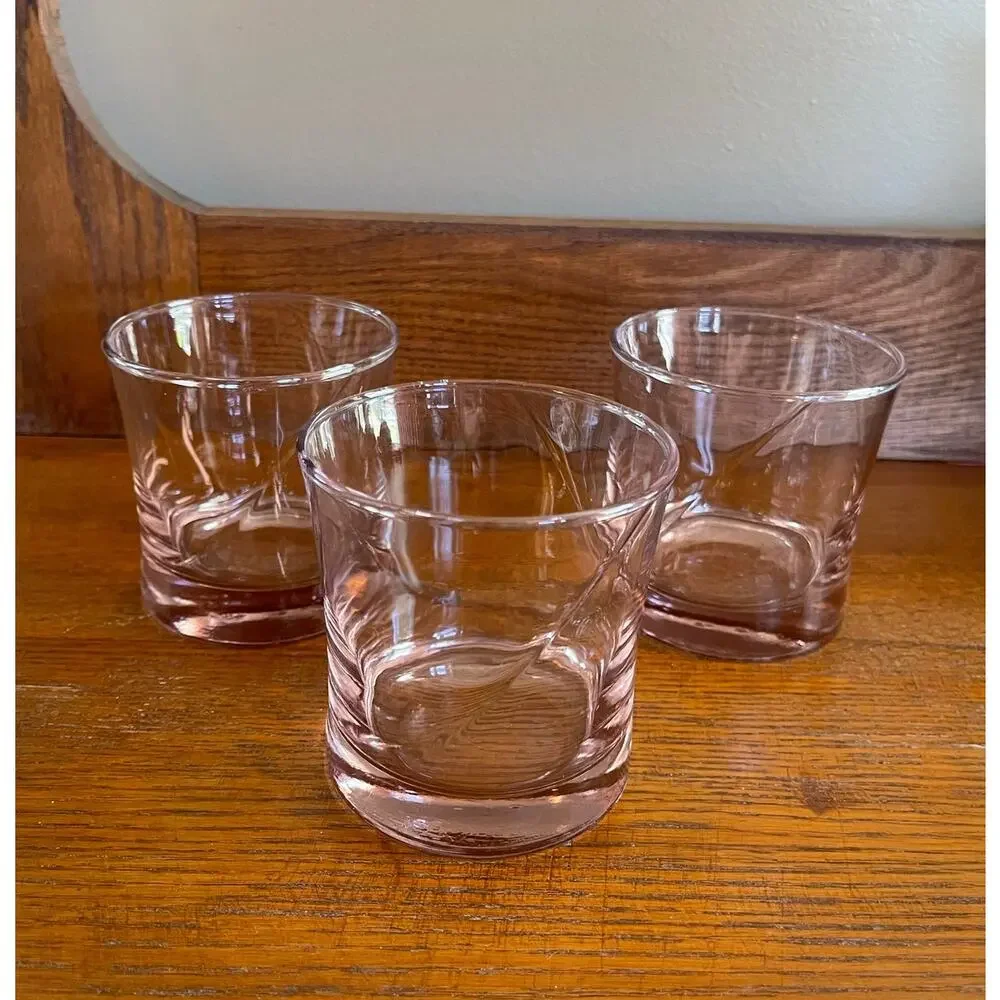 Vintage Libbey Concert Pink Swirl Set of 3 Rocks / Lowball Glasses 3.5